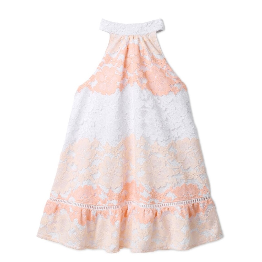 Janie and Jack Peach and White Floral Lace Dress